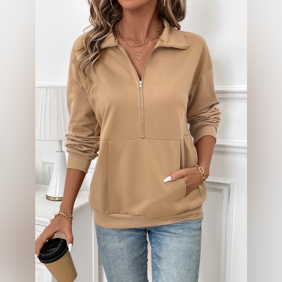 Zenana Stand Out Half Zip Fleece Sweatshirt with kangaroo Pocket in Dusty Teal main image 1